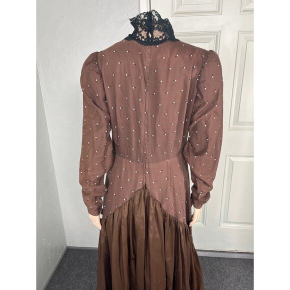 Vintage 60's Formal Women's Dress Embroidered Victorian Floral Maxi H18 - Picture 5 of 7